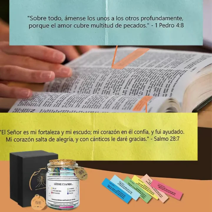 Frasco sagrado con versículos bíblicos para ayuda emocional 🙏🏻