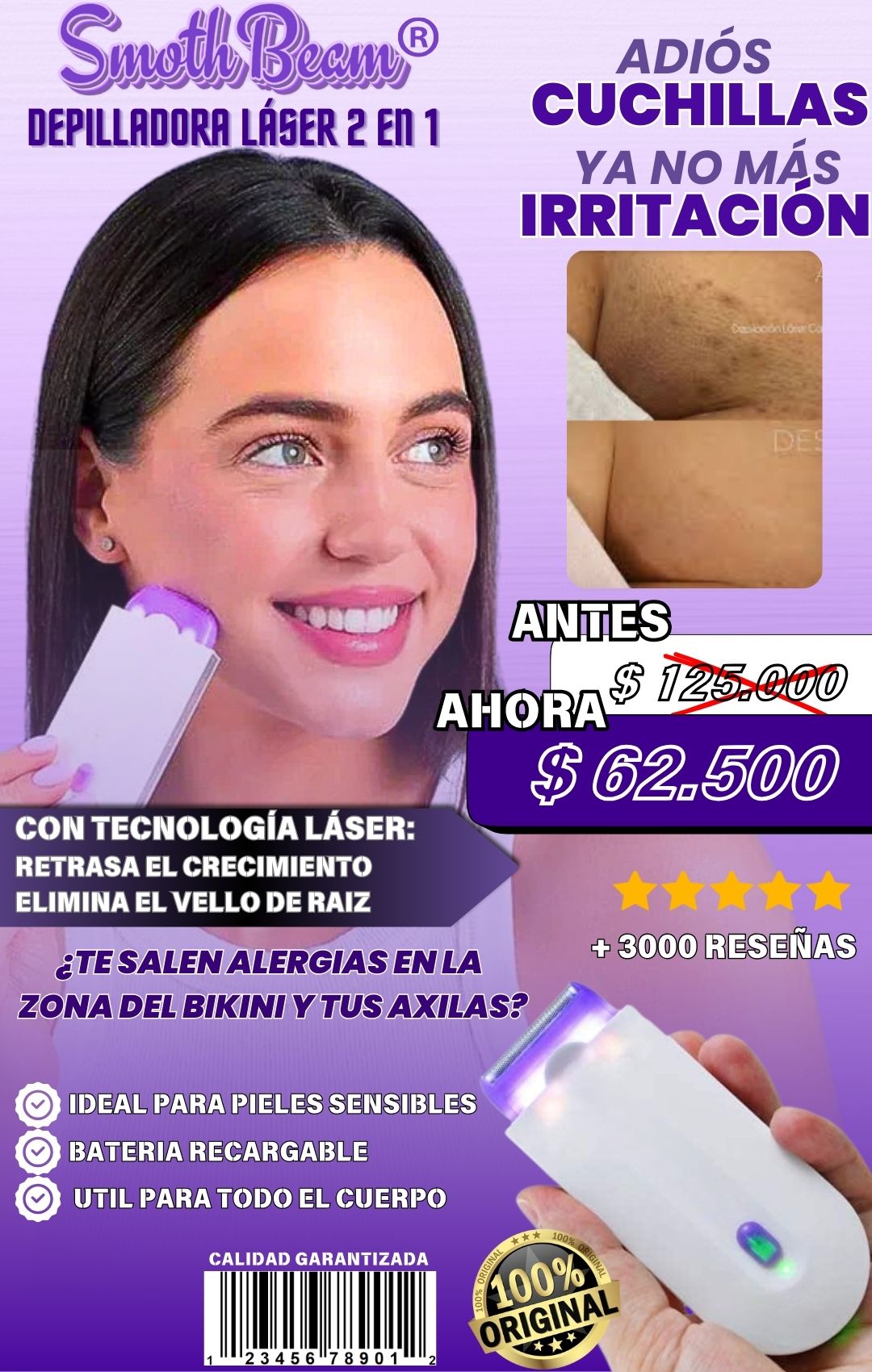 SmothBeam® Depiladora Laser™ 2 en 1 | ¡Adiós navajas y cera!
