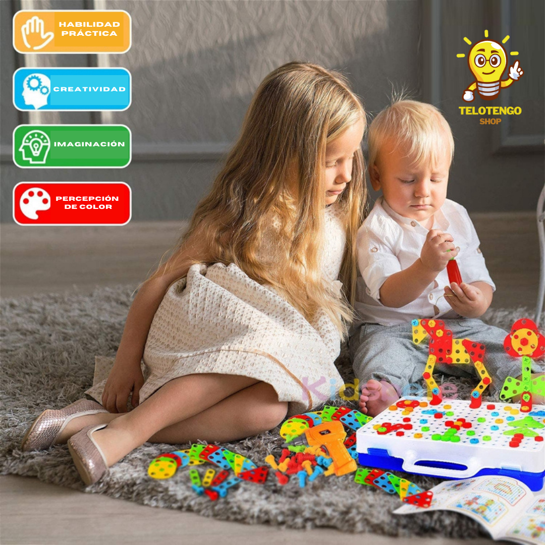 Mosaico Creativo™  Juego de taladro Montessori para niños (Kit de 237 Pcs)